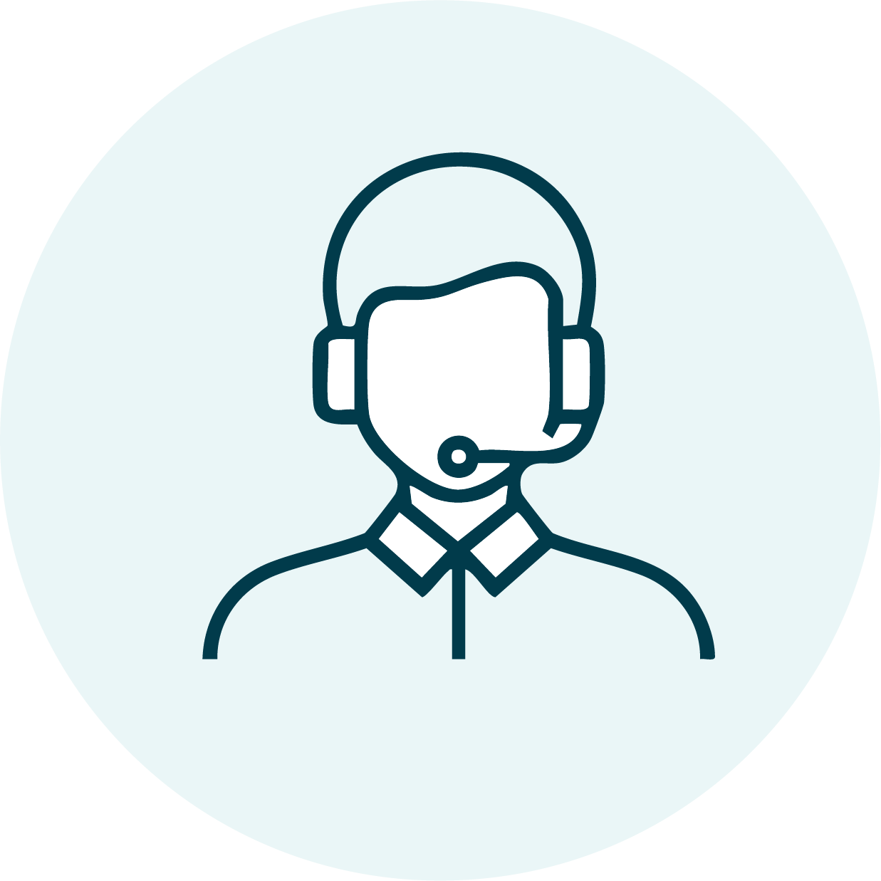 Sales representative wearing a headset in a simple workflow icon.