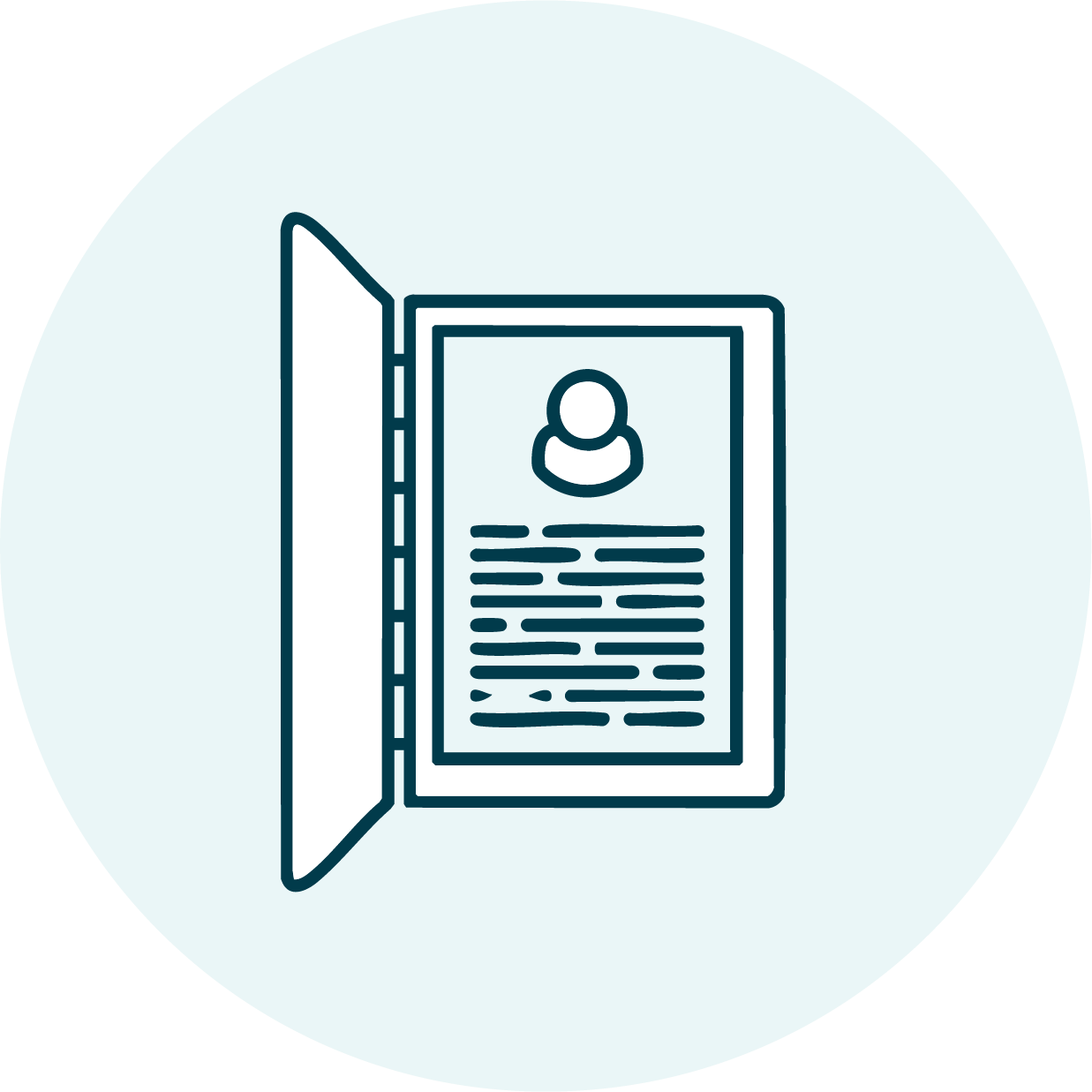 Leadership report icon with contact details and activity lines.