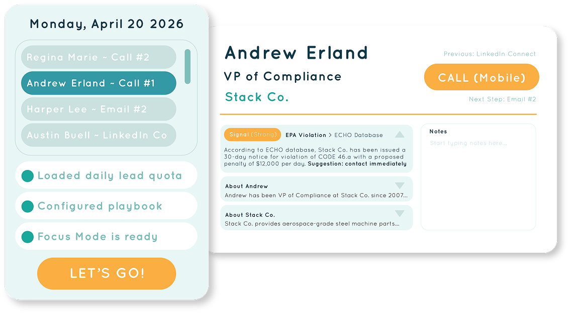 A prepared daily queue and the account context for the next outreach step.